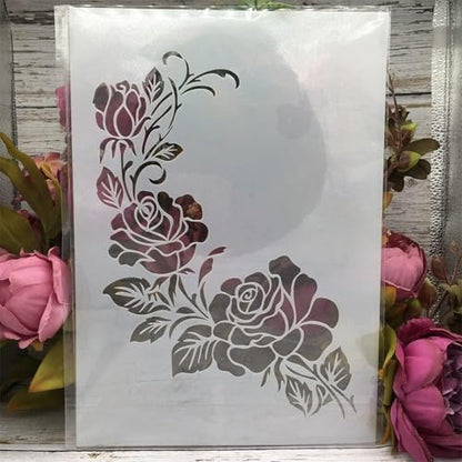 TIAMECH A4 Reusable Flower Stencil for Painting - style: Rose