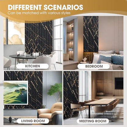 OUZUGIE WPC Acoustic Slat Wall Paneling, 8-Pack 96 x 6 Inches - color: Black marble, size: (Low)96“ x 6"