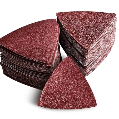 100-Piece Triangular Sanding Papers for Oscillating Multi-Tool | 3-1/8 Inch (80mm) Hook & Loop | 5 Grits (60/80/120/180/240) | Fits Wood, Metal & Rust Removal - style: 100PCS SANDING PAPERS