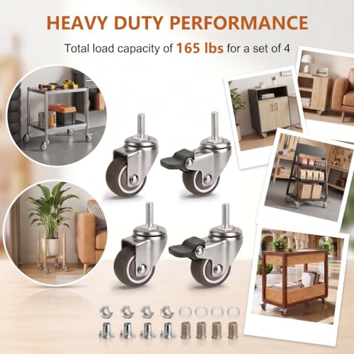 WANLIAN 1.5 Inch Caster Wheels, Metric M8x20mm Threaded Stem Casters Set 4 - style: 1.5 Inch