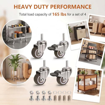 WANLIAN 1.5 Inch Caster Wheels, Metric M8x20mm Threaded Stem Casters Set 4 - style: 1.5 Inch