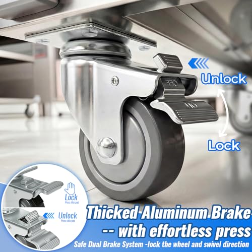 4 Inch Swivel Casters Set of 4 with 2 Brake, Heavy Duty Grey Polyurethane Wheels, 360-Degree Silent Smooth Rotation, 1100 lbs Capacity 4-Pack for Carts, Industrial Equipments, Workbench - style: 4 Inch