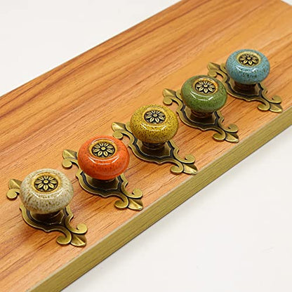 HUAMULAN 10 Pack Ceramic Knobs Leopard Dresser Cabinet Pulls with Backplate - color: A7-BaoLan-10PACK
