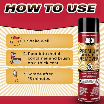 Fast-Acting Paint Stripper - Jasco Premium Paint & Epoxy Remover - 16 Oz - Removes Paint Epoxy Varnish Lacquer Shellac Synthetic Coatings and More - Available with Omni Depot Gloves