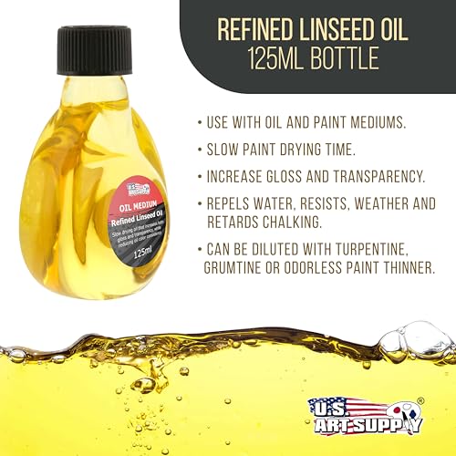 U.S. Art Supply Refined Linseed Oil, 125ml (4.2 oz) Fluid Medium - size: 4.23 Fl Oz (Pack of 1)