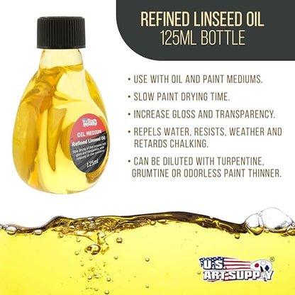 U.S. Art Supply Refined Linseed Oil, 125ml (4.2 oz) Fluid Medium - size: 4.23 Fl Oz (Pack of 1)