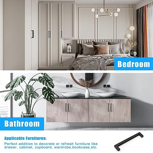 KNOBWELL 20 Pack| 6-3/10 inch Black Cabinet Pulls, 160mm Kitchen Cabinet Handles Stainless Steel Square Pulls for Cupboard Dresser Drawer Closet Wardrobe Vanity - color: Matte Black, size: Hole Center:6-3/10 inch(160mm)