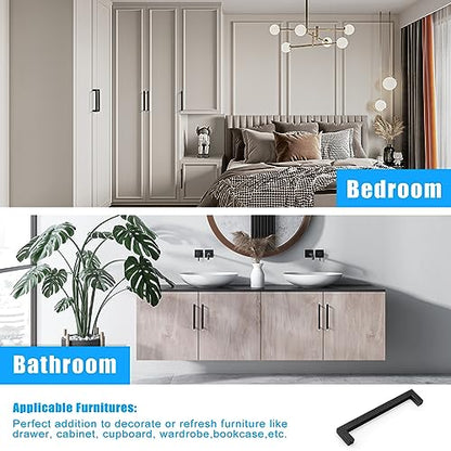 KNOBWELL 20 Pack| 6-3/10 inch Black Cabinet Pulls, 160mm Kitchen Cabinet Handles Stainless Steel Square Pulls for Cupboard Dresser Drawer Closet Wardrobe Vanity - color: Matte Black, size: Hole Center:6-3/10 inch(160mm)
