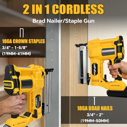 Cordless Brad Nailer Compatible with Dewalt 20V Battery, RexLeLXB 2-in-1 Pneumatic Staple Gun Nail Gun with 800 Nails, 18GA Staple Gun for Wood Working, Framing, Furniture & Upholstery Projects