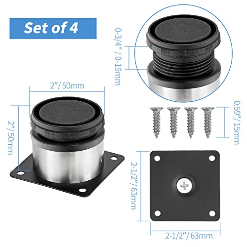 Stainless Steel Adjustable Furniture Legs 2 Inch - Silver - 4pcs - color: Silver, size: 2"