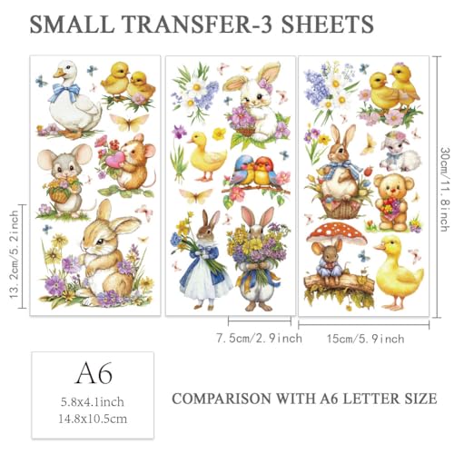 OLYCRAFT 3Pcs/Set Spring Animal Furniture Transfer Stickers 6x12 Inch Rub on Transfers for Furniture and Crafts Rabbits Transfer Sticker Furniture Decals Rub on Decals for Wood Window Home Decor - style: Spring Animal