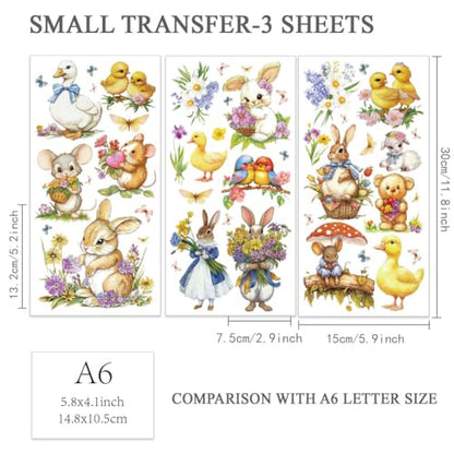 OLYCRAFT 3Pcs/Set Spring Animal Furniture Transfer Stickers 6x12 Inch Rub on Transfers for Furniture and Crafts Rabbits Transfer Sticker Furniture Decals Rub on Decals for Wood Window Home Decor - style: Spring Animal