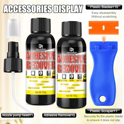 Adhesive Remover, 7oz Enhanced Version Sticker Remover Spray Glue Remover with Plastic Scraper, Adhesive Remover for Cars, Windows, Glass, Plastic -Rapidly Remover Glue, Tape, Labels, Marker, Wax
