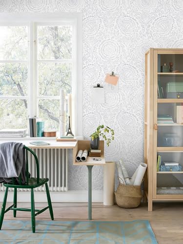 Floral Peel and Stick Wallpaper Boho Grey and White Contact Paper - color: Gray, size: 17.3" x 196"