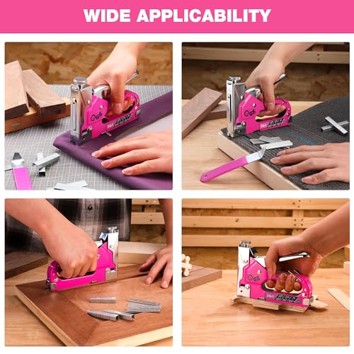 ValueMax Staple Gun, Heavy Duty 3-in-1 Manual Nail Gun with 2000 Staples, Remover, Upholstery Stapler for Wood, Furniture, Carpet, Carpentry, DIY, Wire, Decoration, Craft, Fixing Material, Decoration - style: Purple Red & 2000 Staples