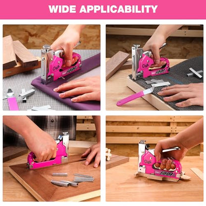 ValueMax Staple Gun, Heavy Duty 3-in-1 Manual Nail Gun with 2000 Staples, Remover, Upholstery Stapler for Wood, Furniture, Carpet, Carpentry, DIY, Wire, Decoration, Craft, Fixing Material, Decoration - style: Purple Red & 2000 Staples