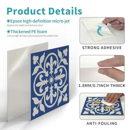 Alwayspon 12 Sheet 6x6inch 3D Thicken Foaming Board Vinyl Backsplash Marble Tiles, Self-Adhesive Peel and Stick Wall Tile Stickers Stick on Subway Tiles for Kitchen Bathroom Wall, Blue Floral - color: Blue Floral