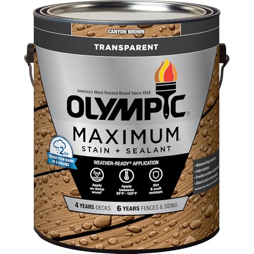 Olympic Maximum 1 gal Canyon Brown Transparent Wood Stain & Sealer in One - color: Canyon Brown, size: 1 Gallon, style: Transparent