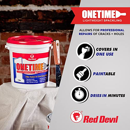 Red Devil 0542 ONETIME Lightweight Spackle Wall Repair, Spackling for Holes Drywall, 1/2 Pint, White, 8 Ounce, Made in USA - size: Pack of 1, style: 1/2 Pint