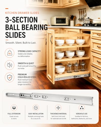 Gobrico 12 inch Drawer Slides 10 Pair，Soft Close Drawer Slides 3 Fold, Cabinet Drawer Slides Full Extension Drawer Slides, Heavy Duty Slide Rails, Side Mount Ball Bearing Tracks Guide Drawer Glides - size: 12inch Drawer Slides