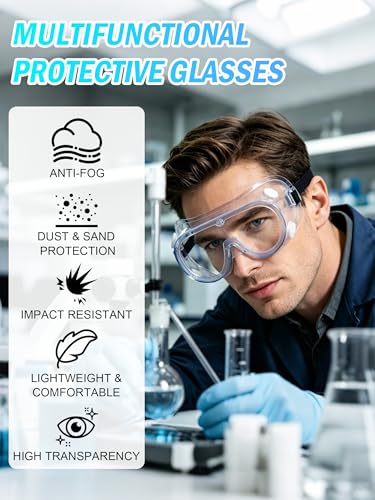 Safety Goggles Over Glasses, Anti Fog Protective Eyewear for Lab - color: White 1 Pack