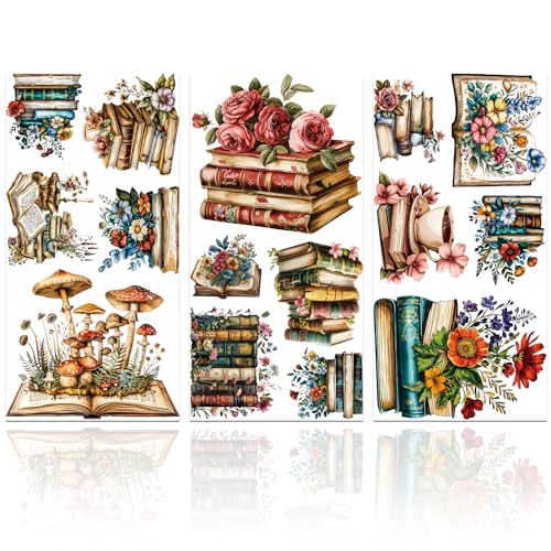 GLOBLELAND 3 Sheets Vintage Book Flower Transfers for Furniture 6×12 inch - style: Book Flower
