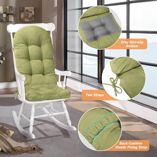 Rocking Chair Cushion - Chenille Fabric, High-Density Sponge, Durable Comfort Non-Slip Bottom Tufted Seat Pads with Ties, Chenille︱Grass Green, 44x19x4 inch - color: Grass Green