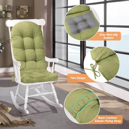 Rocking Chair Cushion - Chenille Fabric, High-Density Sponge, Durable Comfort Non-Slip Bottom Tufted Seat Pads with Ties, Chenille︱Grass Green, 44x19x4 inch - color: Grass Green