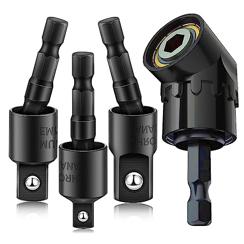 CIGOTU 105 Degree Right Angle Drill Adapter Set, 1/4-1/2 Inch Socket Adapters, 4-in-1 Impact Grade Extension Kit with 360° Rotation for Household Workplace Industry - color: 4*black
