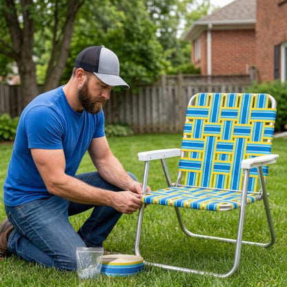 Lawn Outdoor Patio Chair Webbing,2.3" X 65.6 ft,Yellow and Blue