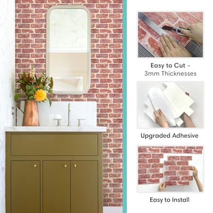 Commomy 10 Pcs Peel and Stick Brick Tile 10 Pcs 11.8"X11.8" - color: ‎BRICK-QU