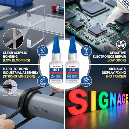401 Super Glue Instant Adhesive Clear 20g for Plastic Wood Metal Rubber Leather 2 Pack - size: 401, style: 2 Pack