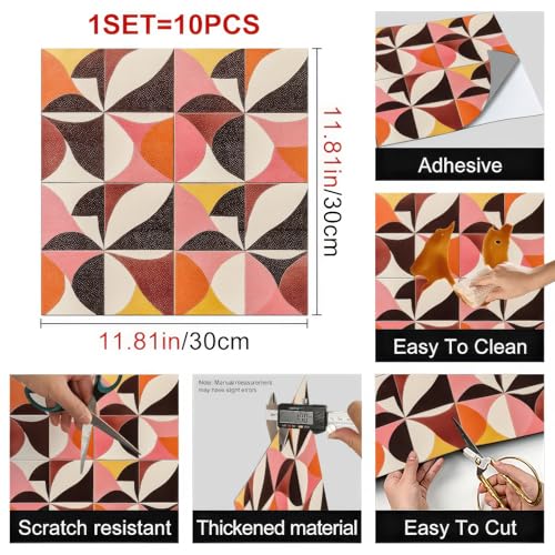 HOMETITUTE Retro Abstract Color Block Peel Stick Floor 12x12 Vinyl - color: Multicolor#11