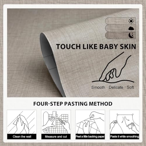 wishFIRE Grasscloth Peel and Stick Wallpaper 15.7"X120" Khaki Contact Paper Texture Thick Vinyl Wall Paper Waterproof for Bedroom Living Room Cabinets Counter Top Liners - color: Khaki, size: 15.7" x 120"