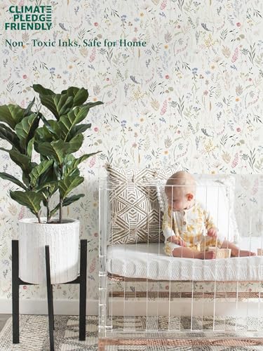Dimoon 787"x16.1" Floral Peel and Stick Wallpaper Beige Contact Paper Thicken Wallpaper Delicate Flower Waterproof Green Leaf White Self Adhesive Removable Wall Paper Shelf Liner Decal Vinyl Roll - color: Beige-Smooth, size: 16.1" x 787"