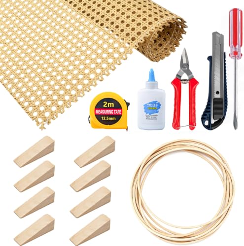 15 Pcs Rattan Repair Kits - Rattan Caning Material for Chairs and Cabinets, Woven Open Mesh Wicker Repair Kit for DIY Home Projects and Furniture (Wood)