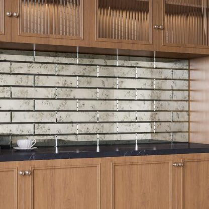 Lovdeco Peel & Stick Silver Antique Mirror Tile 3x12 Inch Beveled (20 Pcs) - color: Sliver Light Antique, size: 3x12 inch