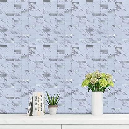 XUANINY Peel and Stick Tile Backsplash Self- Adhesive Wall Tiles Aluminum Mosaic Sticker for Kitchen (11.33"x11.92" Per Sheet, Pack of 10 pcs) (White Marble) - color: White Marble