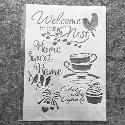 TIAMECH A4 Reusable Birds Coffee Stencil for Painting - style: Birds Coffee