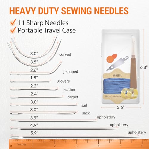 Upholstery Repair Kit: Waxed Sewing Thread (Blue Color) & Heavy Duty Needles (11 PCS) for Leather, Canvas & Quilting Thread - color: Blue