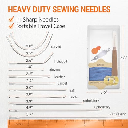 Upholstery Repair Kit: Waxed Sewing Thread (Blue Color) & Heavy Duty Needles (11 PCS) for Leather, Canvas & Quilting Thread - color: Blue