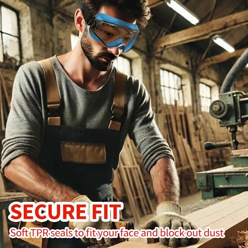 ANSI Z87.1 Safety Goggles, Anti-Fog Scratch-Resistant Eye Protection, Blue - style: Goggles Blue