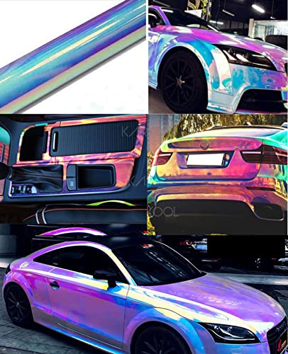 Holographic Rainbow Chrome Car Adhesive Vinyl Wrap Gloss Decal Sticker Film Sheet Air Bubble Free DIY Vinyl (White, 2ft x 4.5ft) - color: White, size: 2ft x 4.5ft