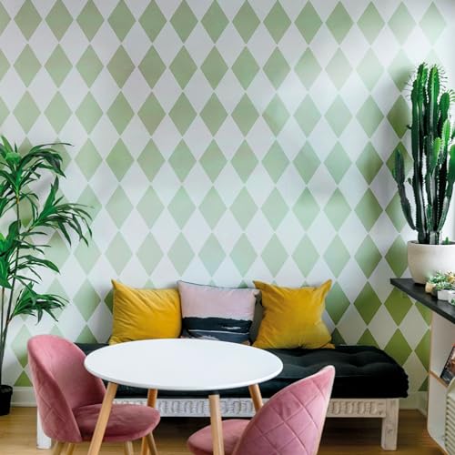 PINKIPO®, Harlequin Design, (16""x40"") XL Stencil, Ethnic Large Wall Stencil, Classic Geometric Wall Stencils for Painting, Stencils for Walls, Simple Wall Stencil, Milky White
