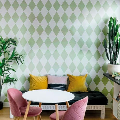 PINKIPO®, Harlequin Design, (16""x40"") XL Stencil, Ethnic Large Wall Stencil, Classic Geometric Wall Stencils for Painting, Stencils for Walls, Simple Wall Stencil, Milky White