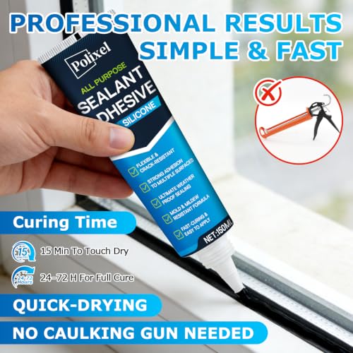 Black RTV Silicone Sealant Adhesion – 100% Silicone Caulk, Waterproof Sealant for Windshield, Headlights, Sunroof, Kitchen, Bathroom & Home Fast Curing, Crack-Proof – 5oz/150g