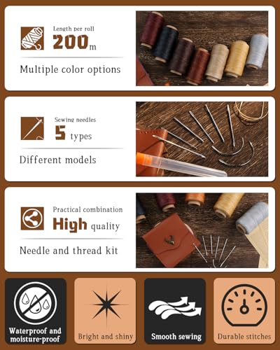 218 Yards Upholstery Thread Heavy Duty Waxed Leather Thread Sewing Kit - color: Khaki