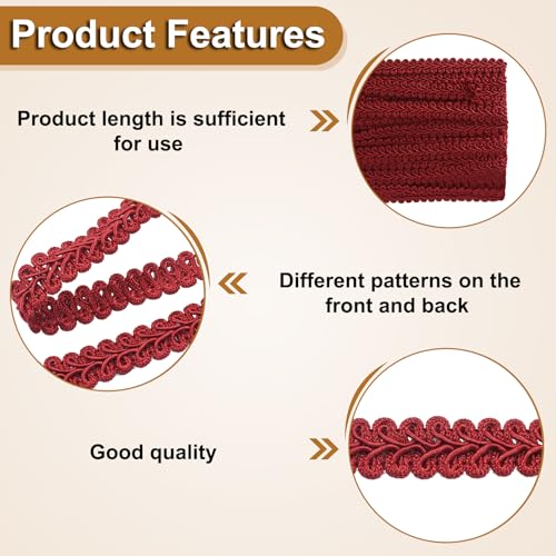 Gimp Braid Trim, Burgundy, 1/2 Inch, 14 Yards - color: Burgundy