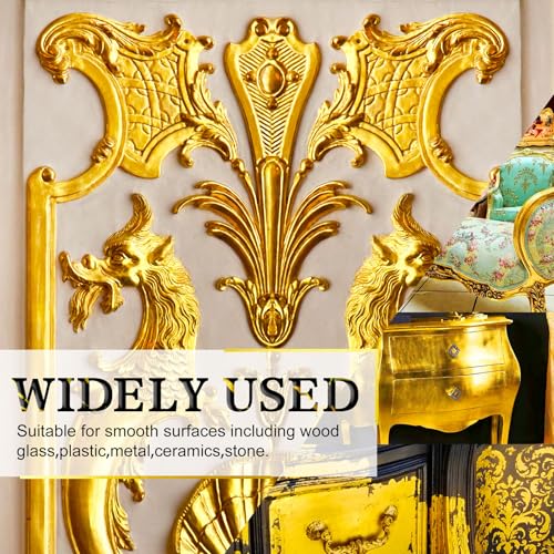 Gold Leaf Gilding Adhesive Kit - 3.5oz Water Based Glue and 3.5oz Varnish with Brush, Gold Foil Sheets 100 pcs, Gilding Adhesive Set for Foil Arts, Crafts, Painting, Furniture and Decoration