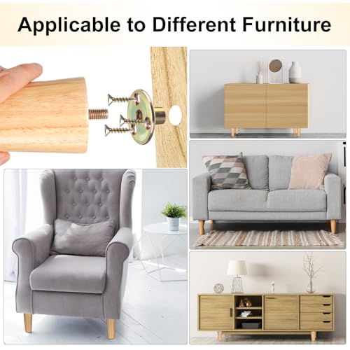Maitys 4 Inch Round Solid Furniture Legs Furniture Wooden Replacement Chair Feet Dresser Sofa Couch Legs Table Cabinet Footstool DIY Projects for Home(Wood,8 Pcs) - color: Wood
